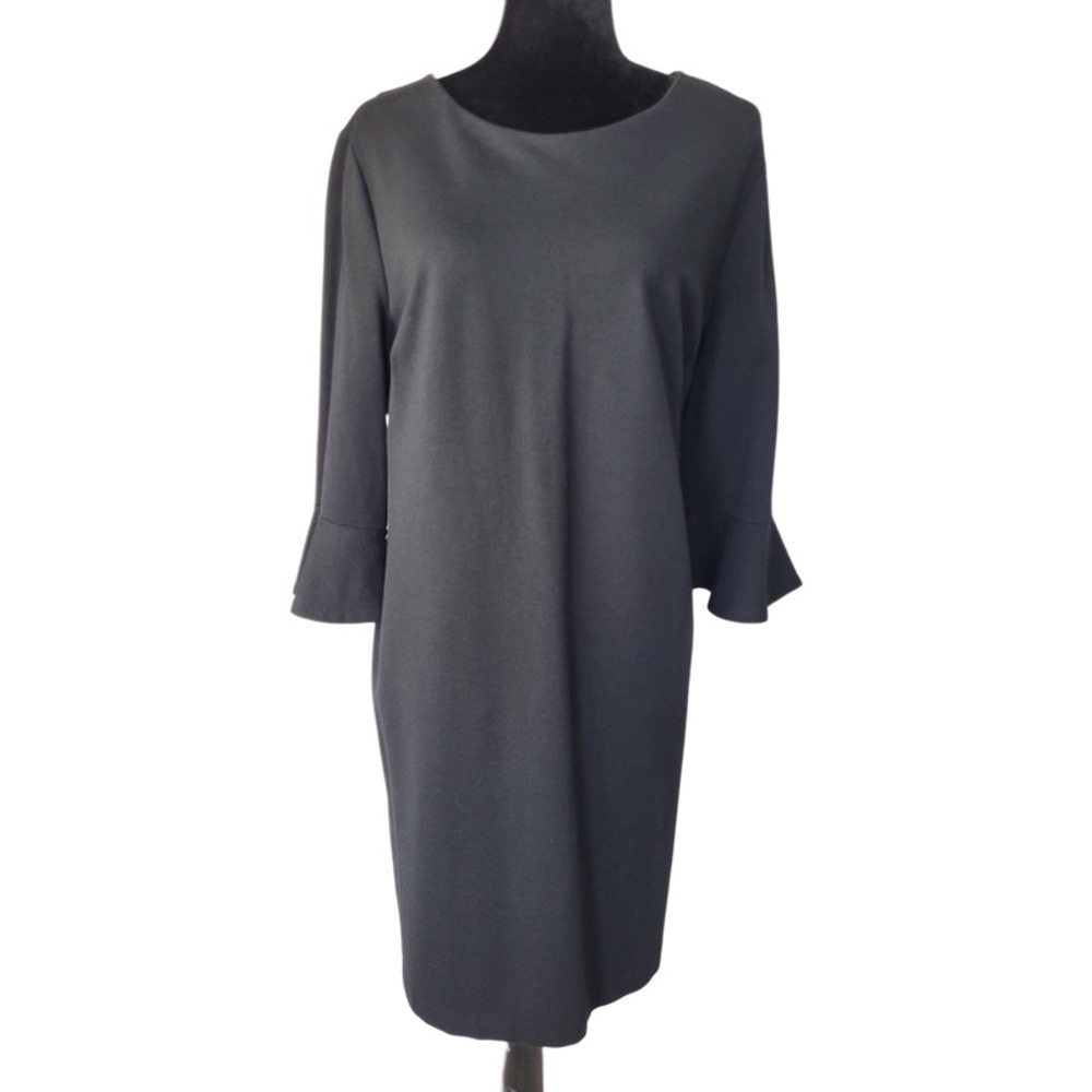 ✅ Chico’s women black midi dress 3/4 ruffle detail sleeve size 2.5 US 14